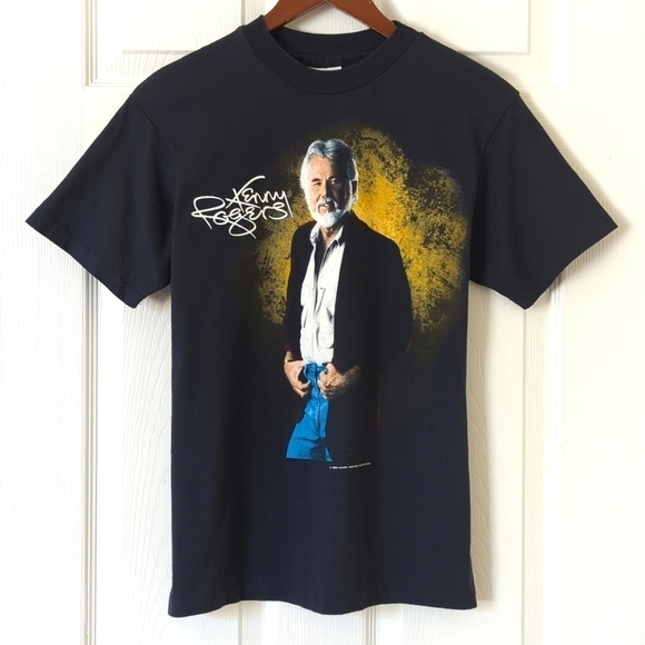 Hanes 1989 Vintage Kenny Rogers Graphic Short Sleeve Crewneck T-shirt Black M - Picture 1 of 10